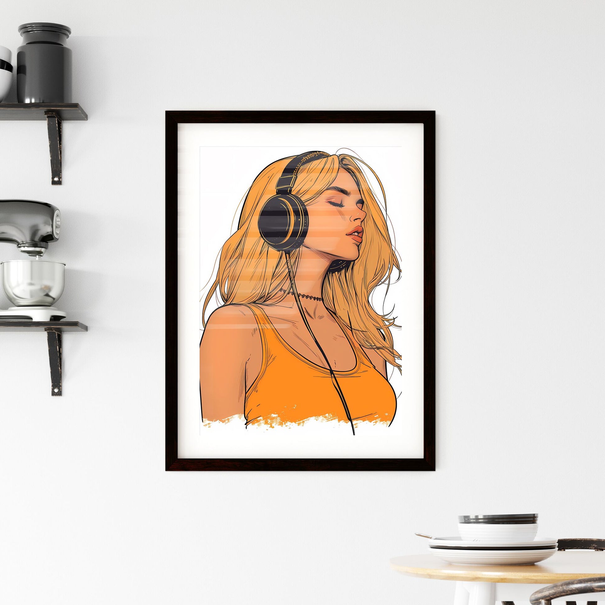 A TRENDY young person records voice - Art print of a woman wearing headphones Default Title