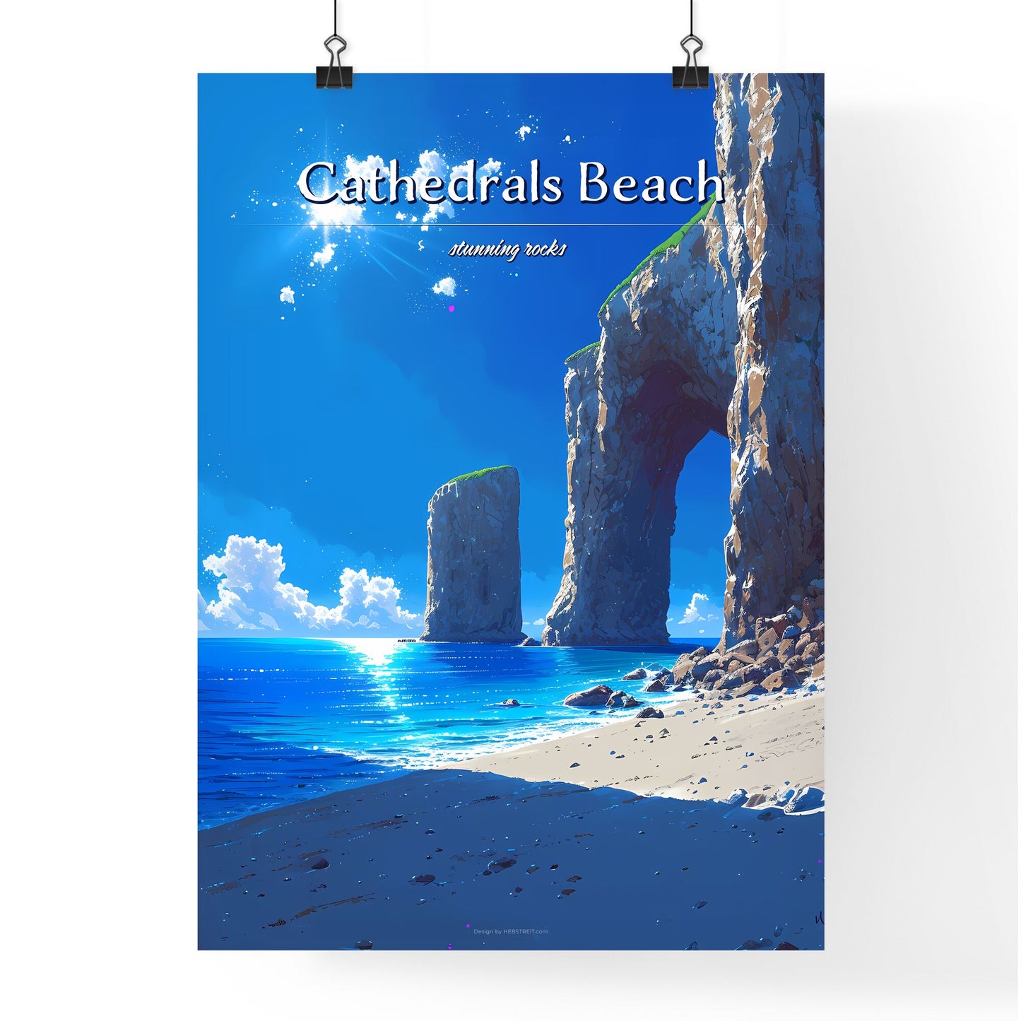 Cathedrals Beach - Art print of a beach with rocks and a large arch Default Title