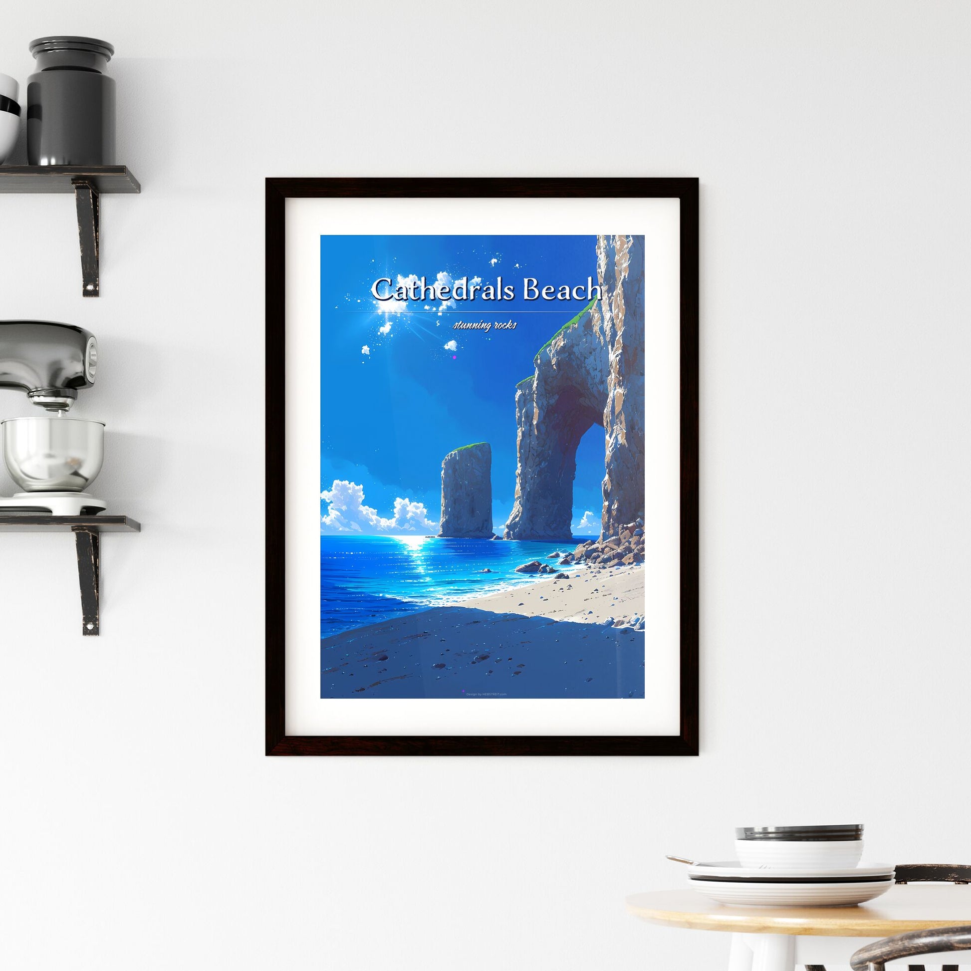 Cathedrals Beach - Art print of a beach with rocks and a large arch Default Title