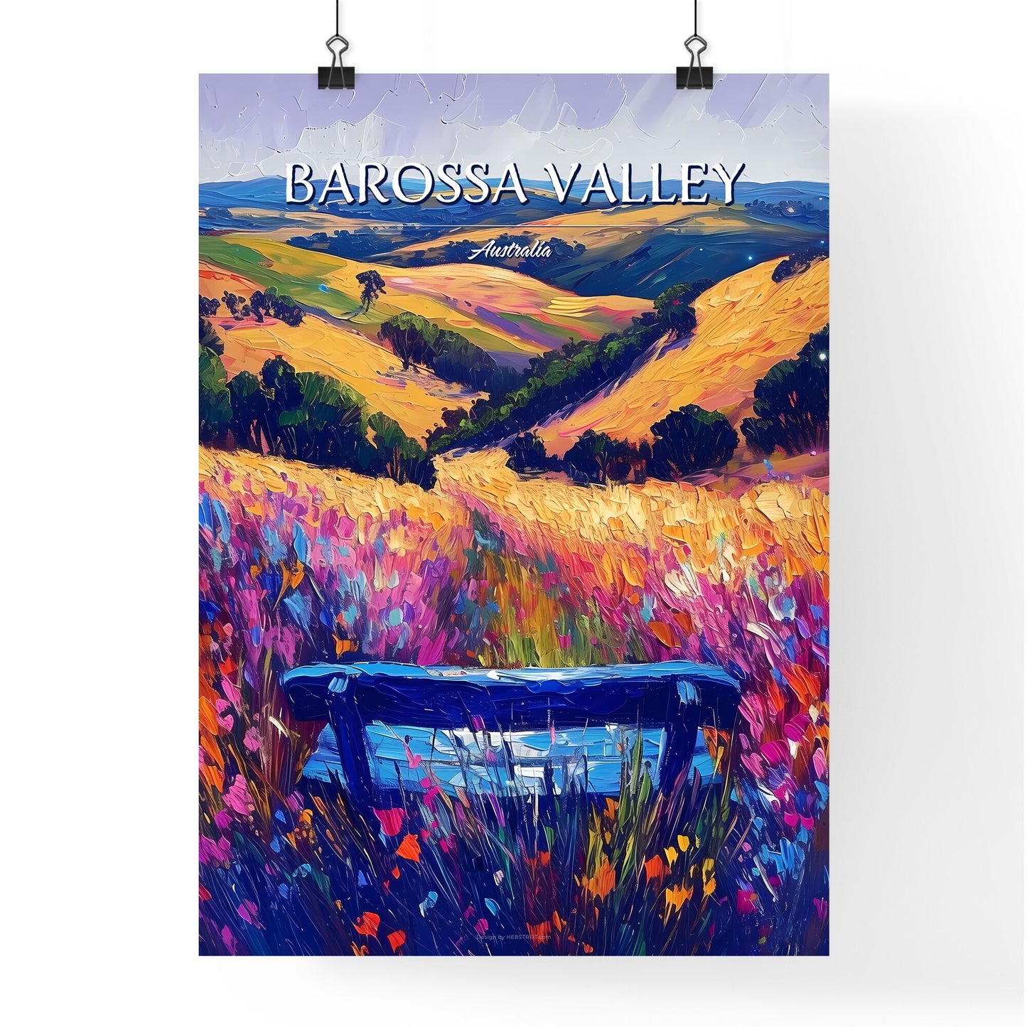 Barossa Valley, Australia - Art print of a painting of a bench in a field of flowers Default Title