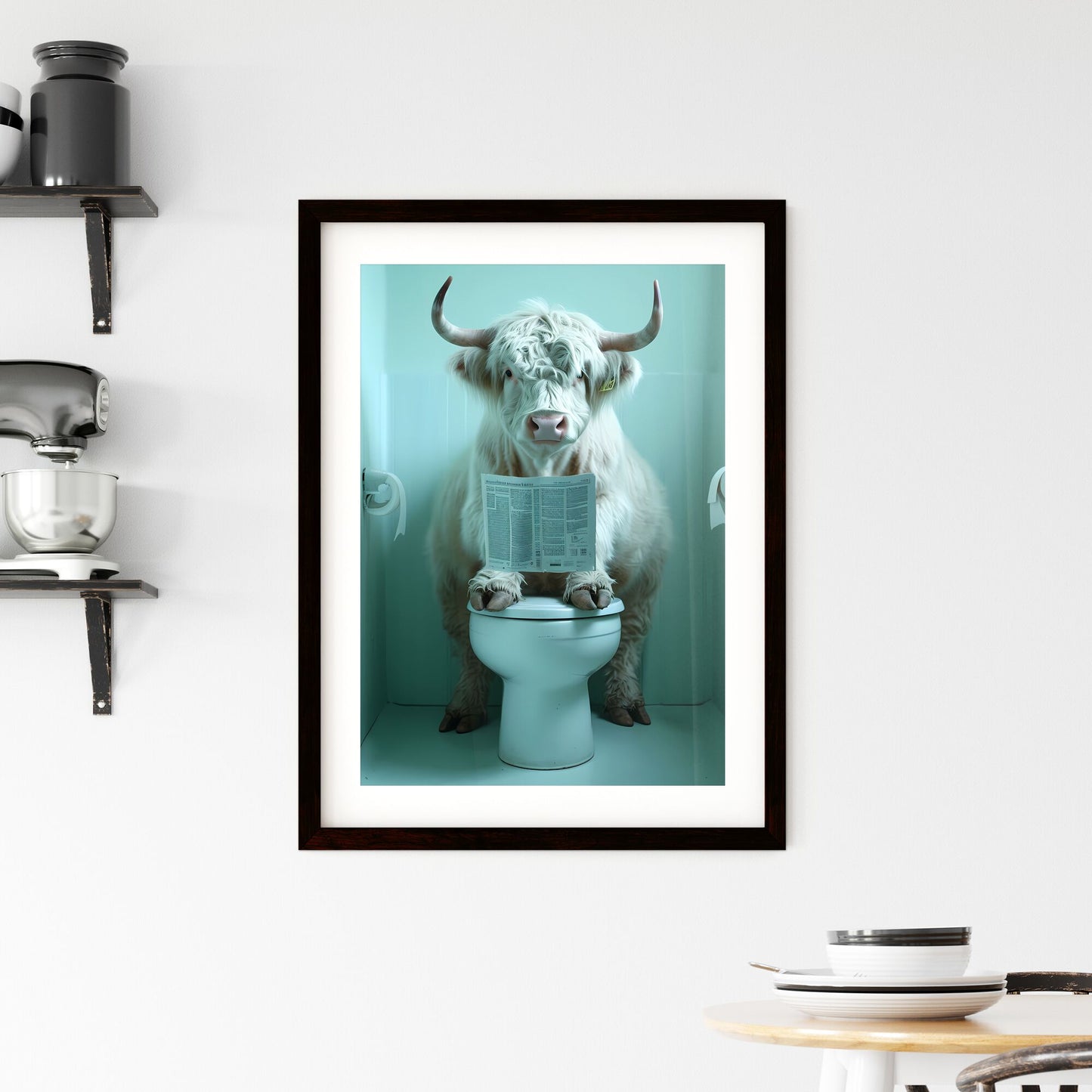 A cow sitting on a tiny toilet - Art print of a cow sitting on a toilet Default Title