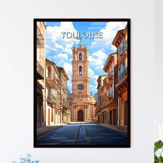 Toulouse, France - Art print of a street with a clock tower in the middle of it Framed Art