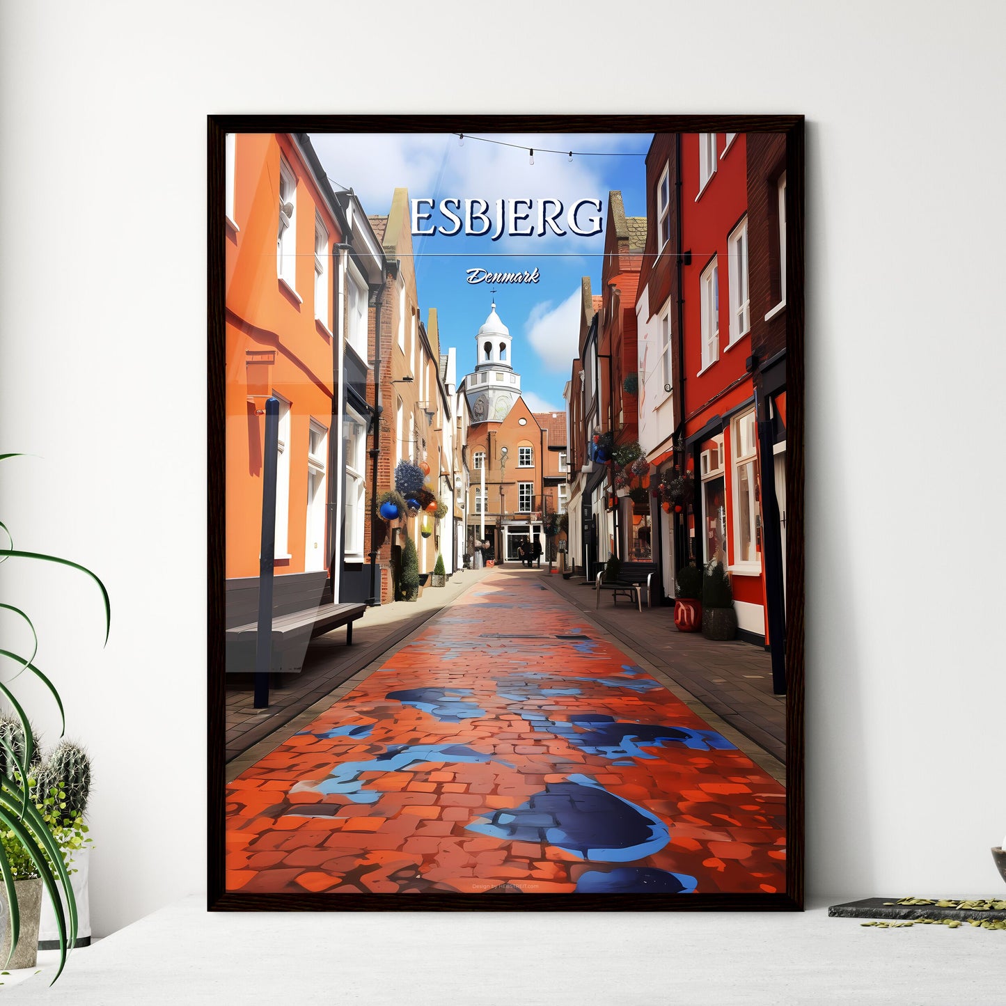 Esbjerg, Denmark - Art print of a brick walkway between buildings Framed Art