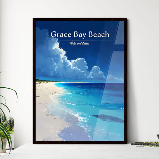 Grace Bay Beach, Turks and Caicos - Art print of a beach with blue water and clouds Default Title