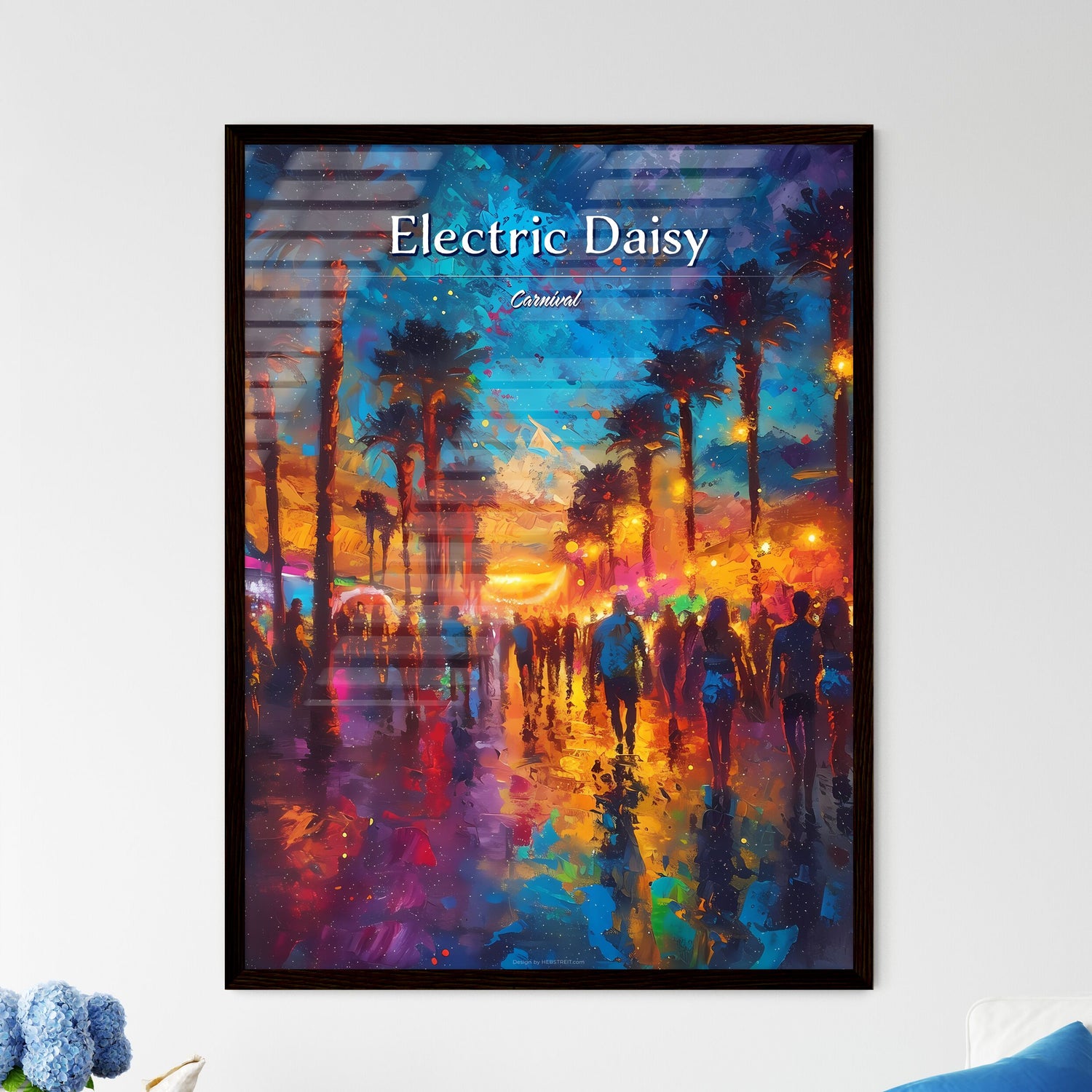 Electric Daisy Carnival (EDC) - Art print of a painting of people walking on a street with palm trees Default Title