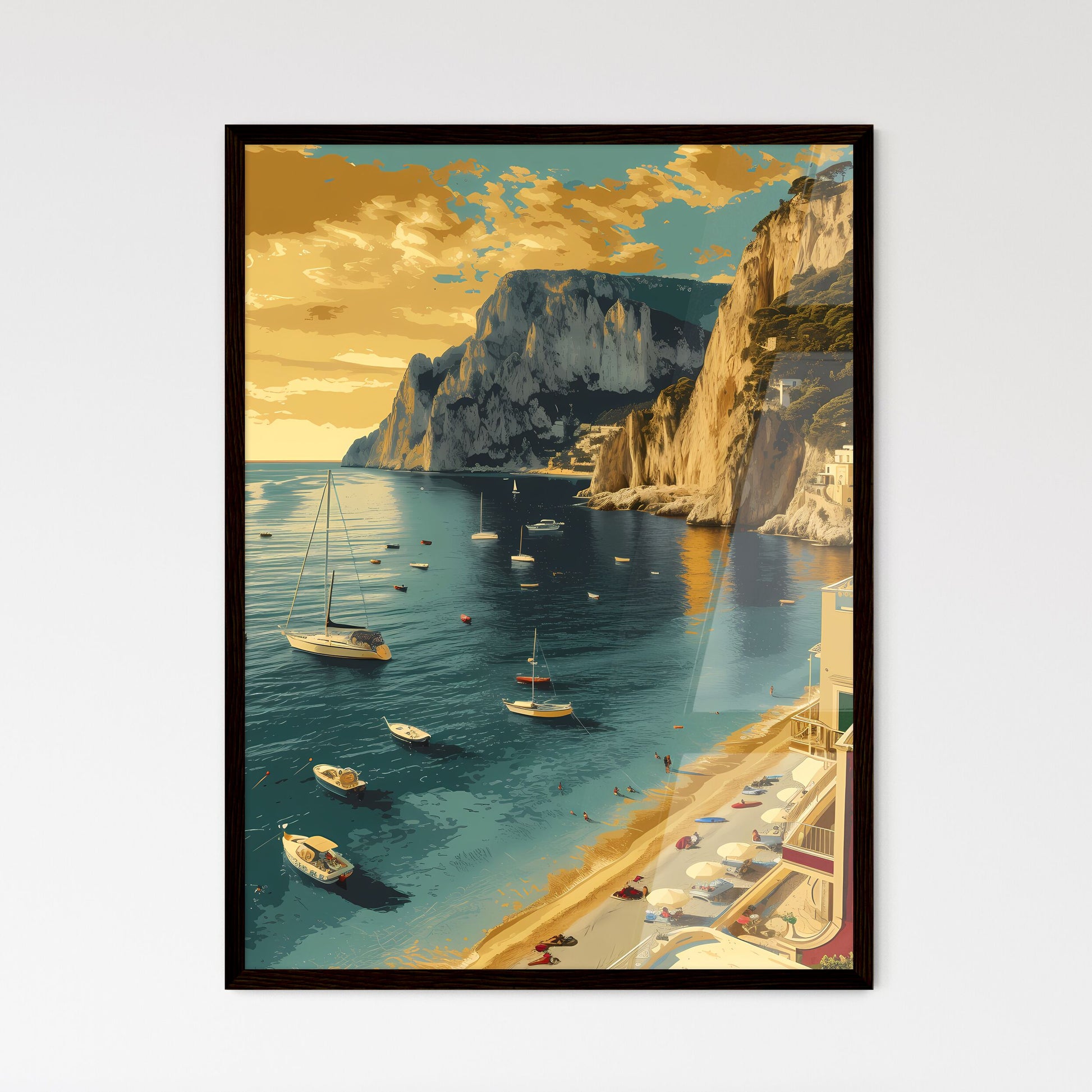 Capri Italy poster with text CAPRI in bodony - Framed Art Print
