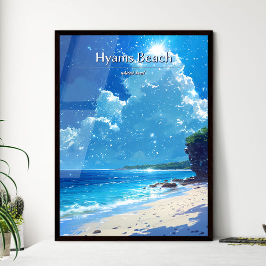Hyams Beach - Art print of a beach with a cliff and trees Default Title
