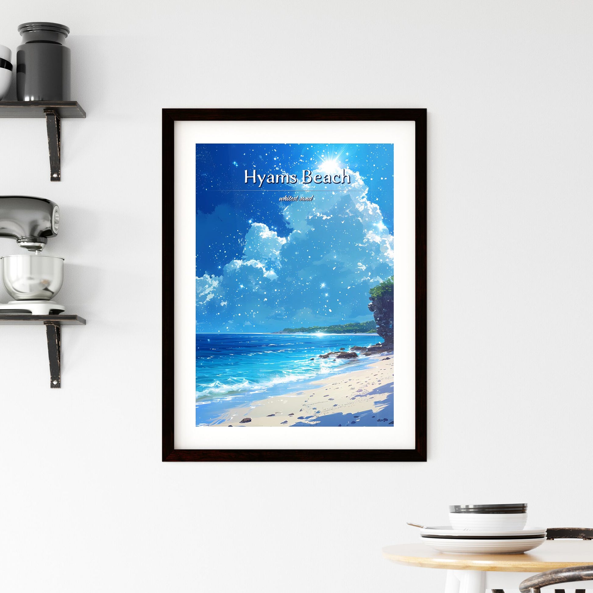 Hyams Beach - Art print of a beach with a cliff and trees Default Title