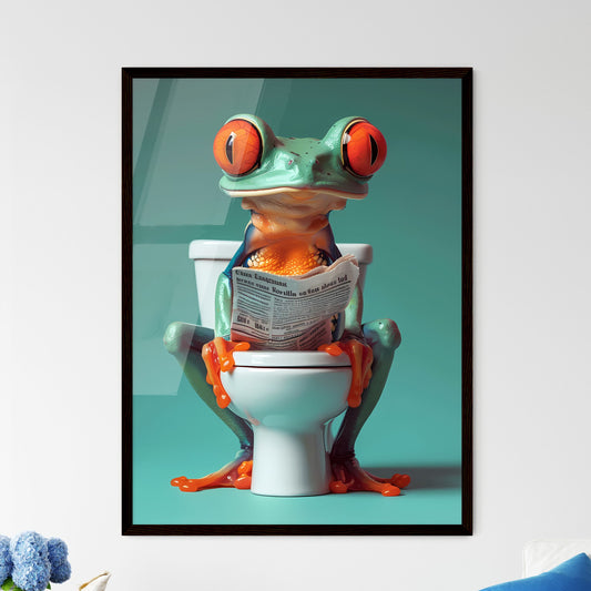 Frog sitting on a tiny toilet  Wall Art