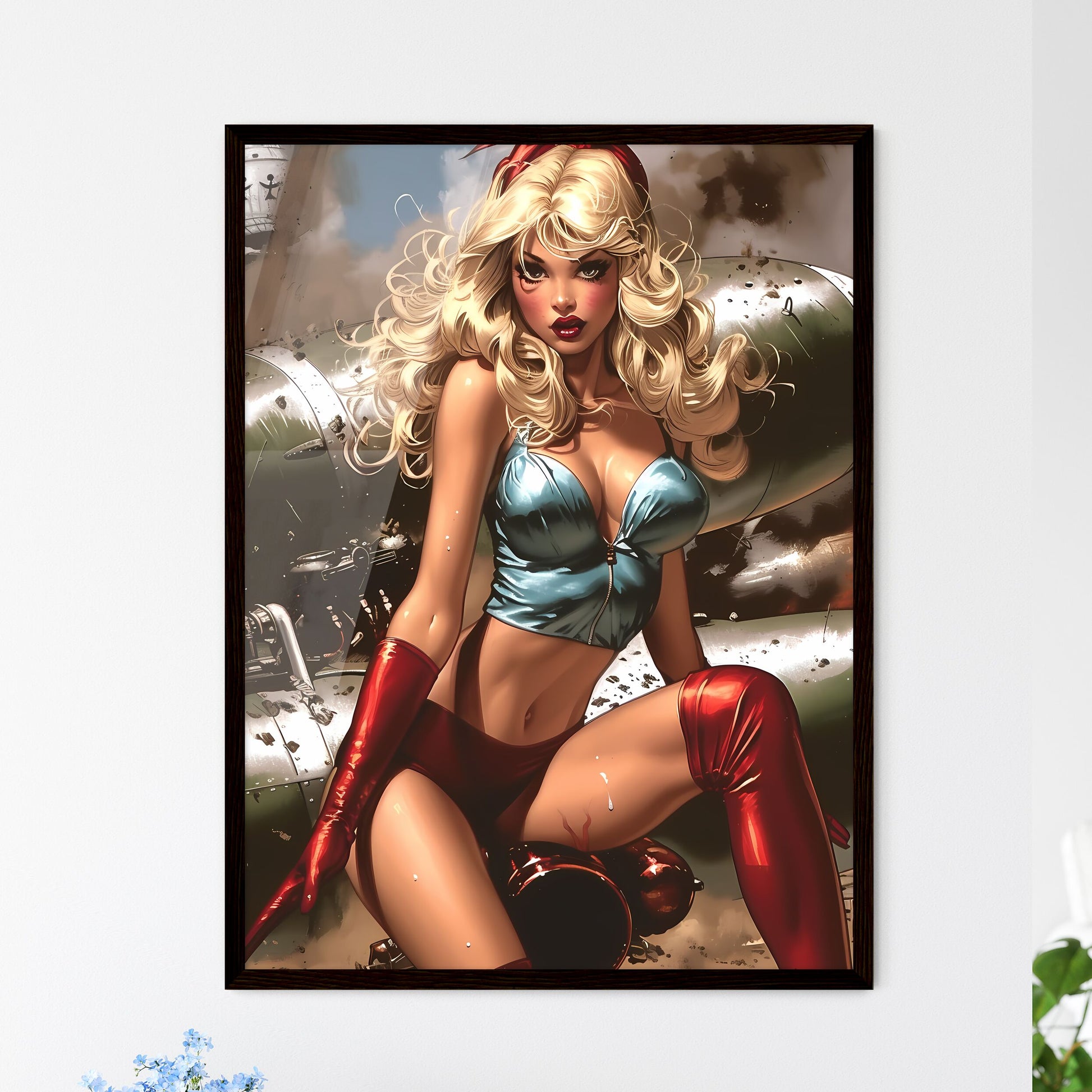 American kitsch style art work of a girl rid - Framed Art Print