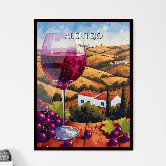 Alentejo, Portugal - Art print of a glass of wine and grapes on a table Default Title