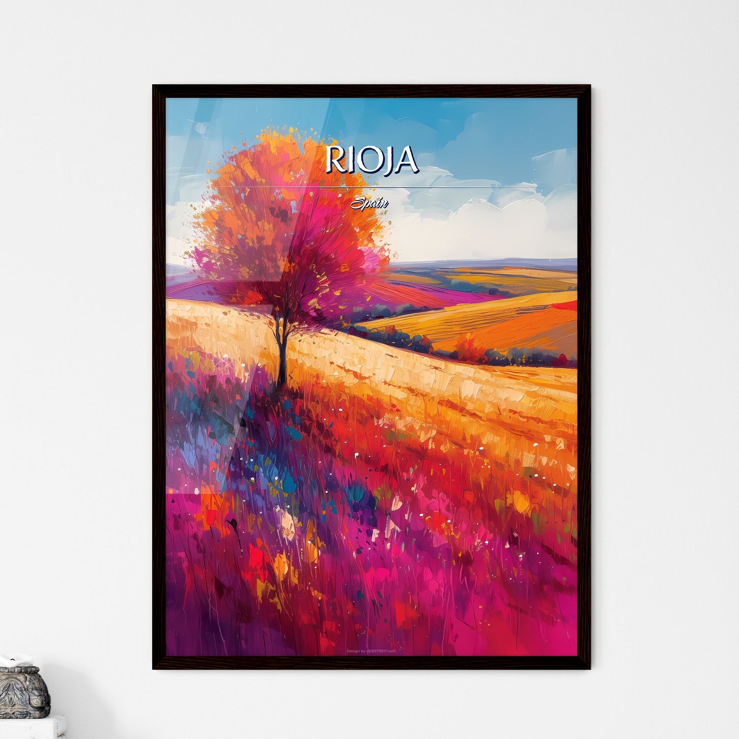 Rioja, Spain - Art print of a painting of a tree in a field of flowers Default Title