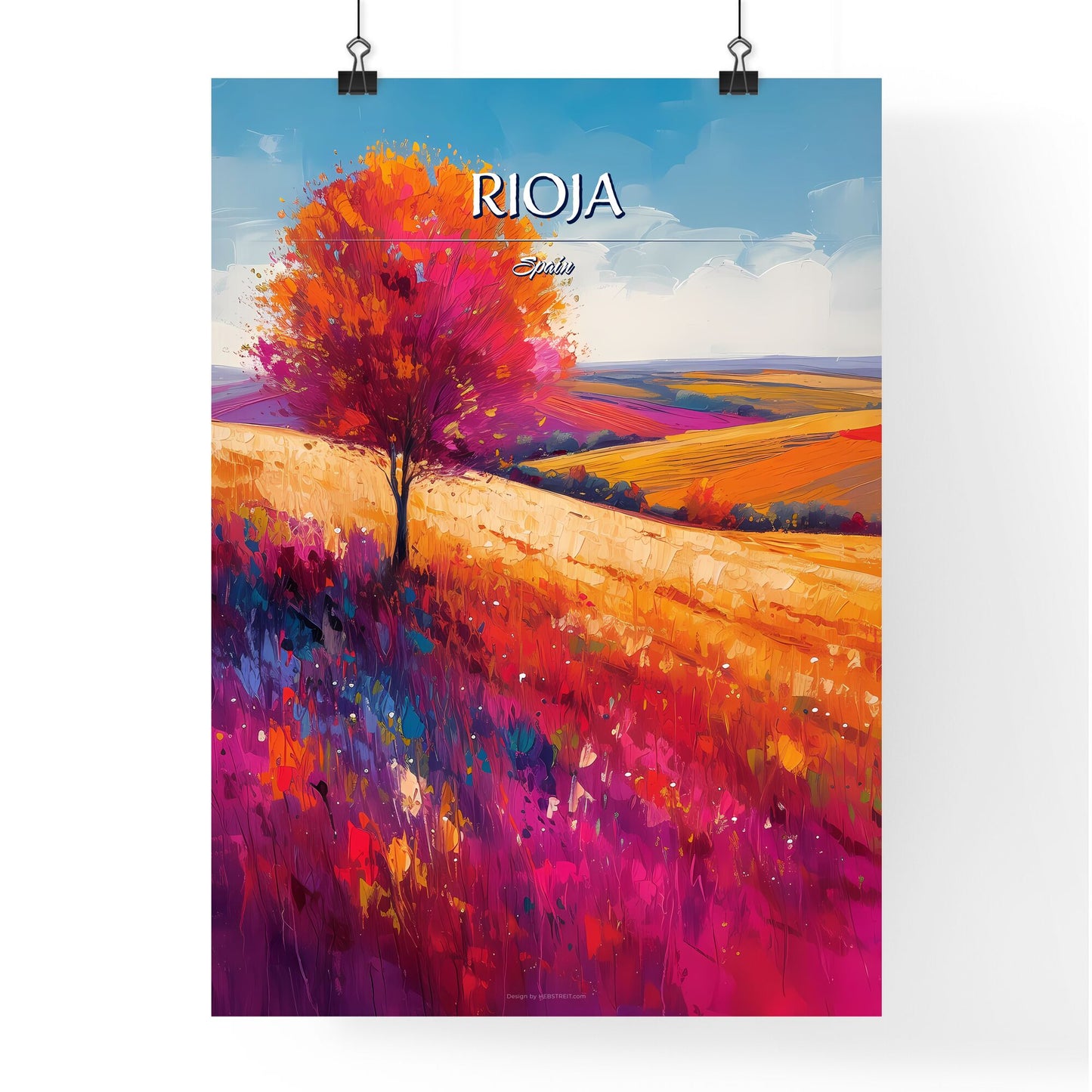 Rioja, Spain - Art print of a painting of a tree in a field of flowers Default Title
