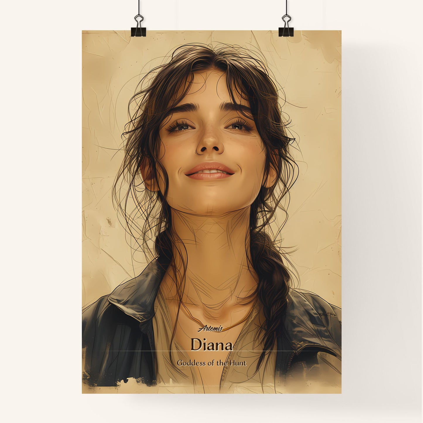 Artemis, Diana, Goddess of the Hunt, A Poster of a woman with long hair and a necklace Default Title