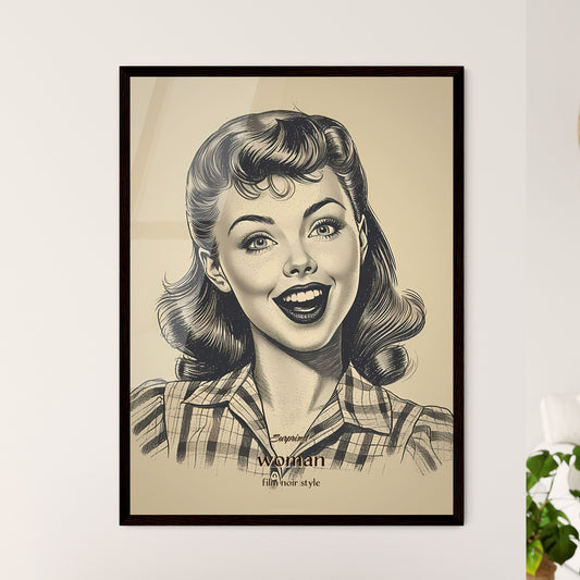 Surprised, woman, film noir style, A Poster of a woman with a smile Default Title