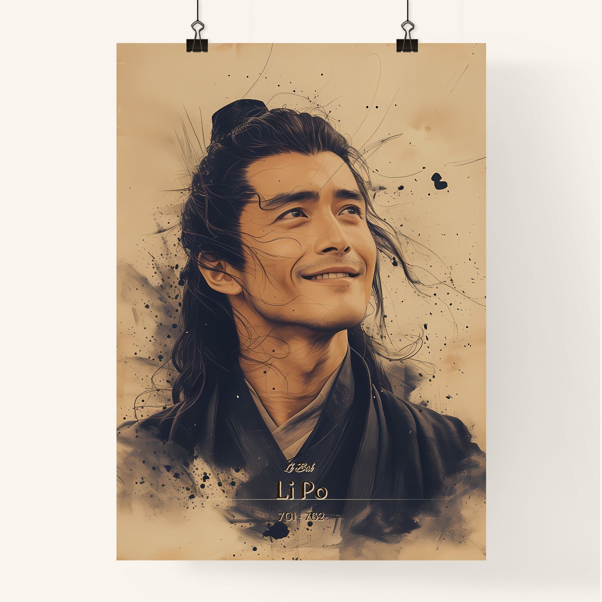 Li Bai, Li Po, 701 - 762, A Poster of a man with long hair and a black robe Default Title
