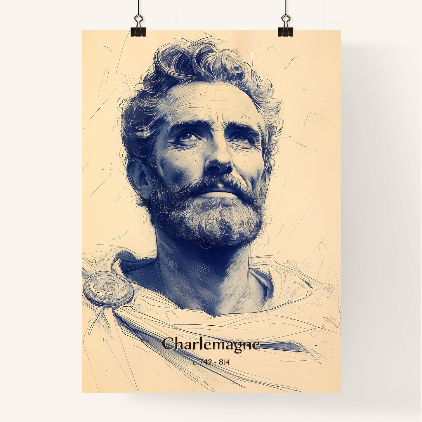 Charlemagne, c. 742 - 814, A Poster of a drawing of a man with a beard Default Title