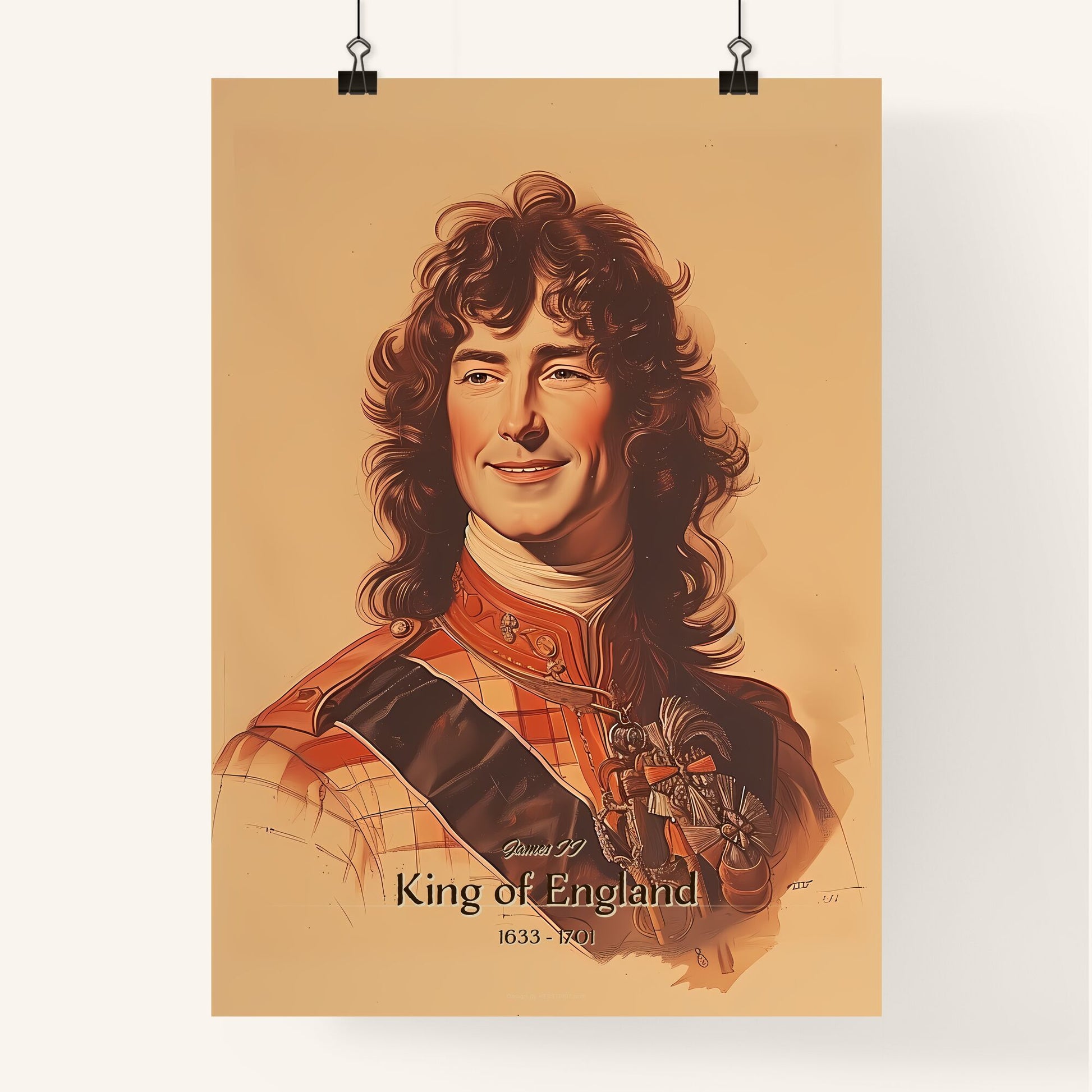 James II, King of England, 1633 - 1701, A Poster of a man with long curly hair wearing a garment Default Title