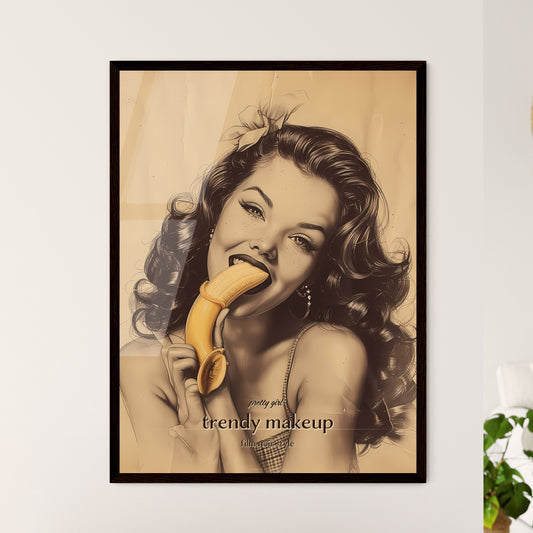 pretty girl, trendy makeup, film noir style, A Poster of a woman eating a banana Default Title
