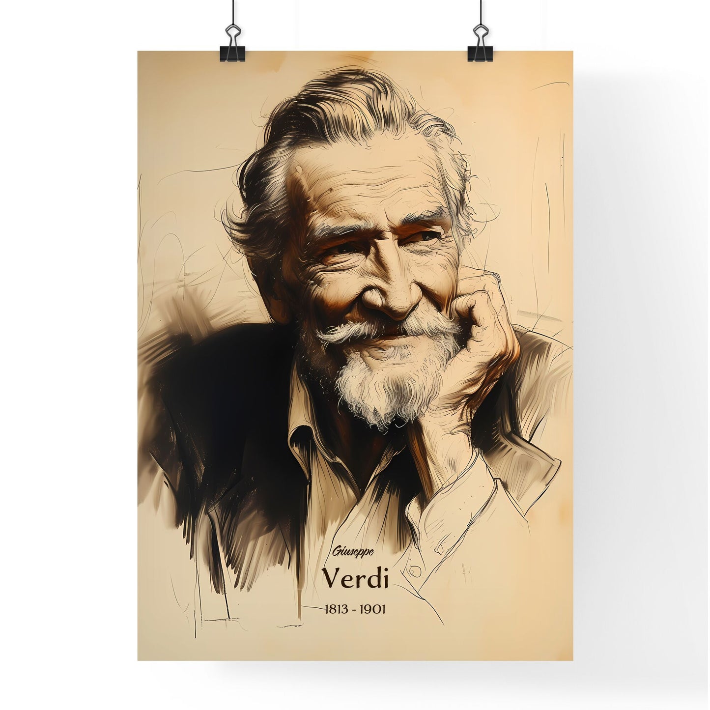 Giuseppe, Verdi, 1813 - 1901, A Poster of a drawing of a man with a beard Default Title