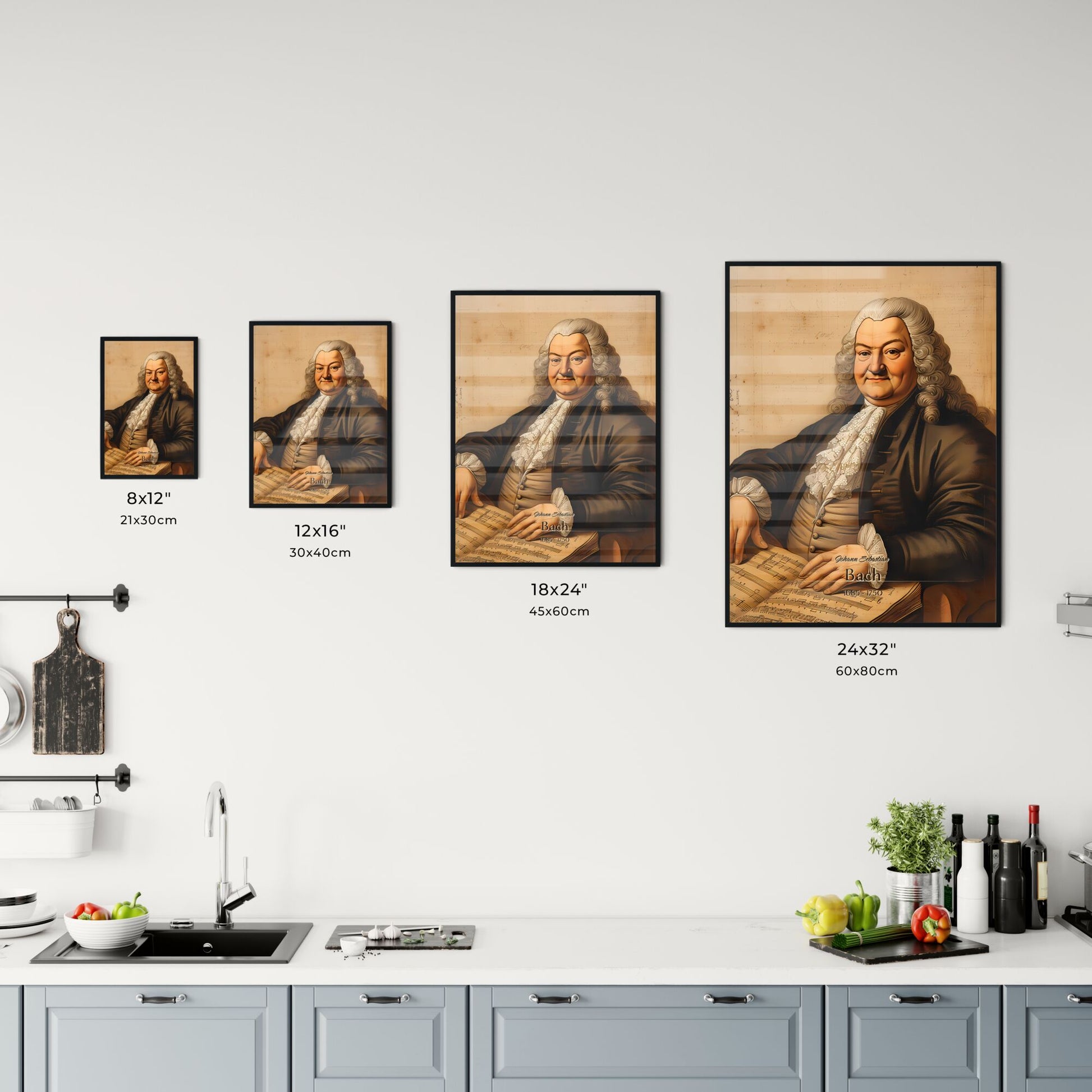 Johann Sebastian, Bach, 1685 - 1750, A Poster of a man with long white hair and a ruffled collar sitting at a table Default Title
