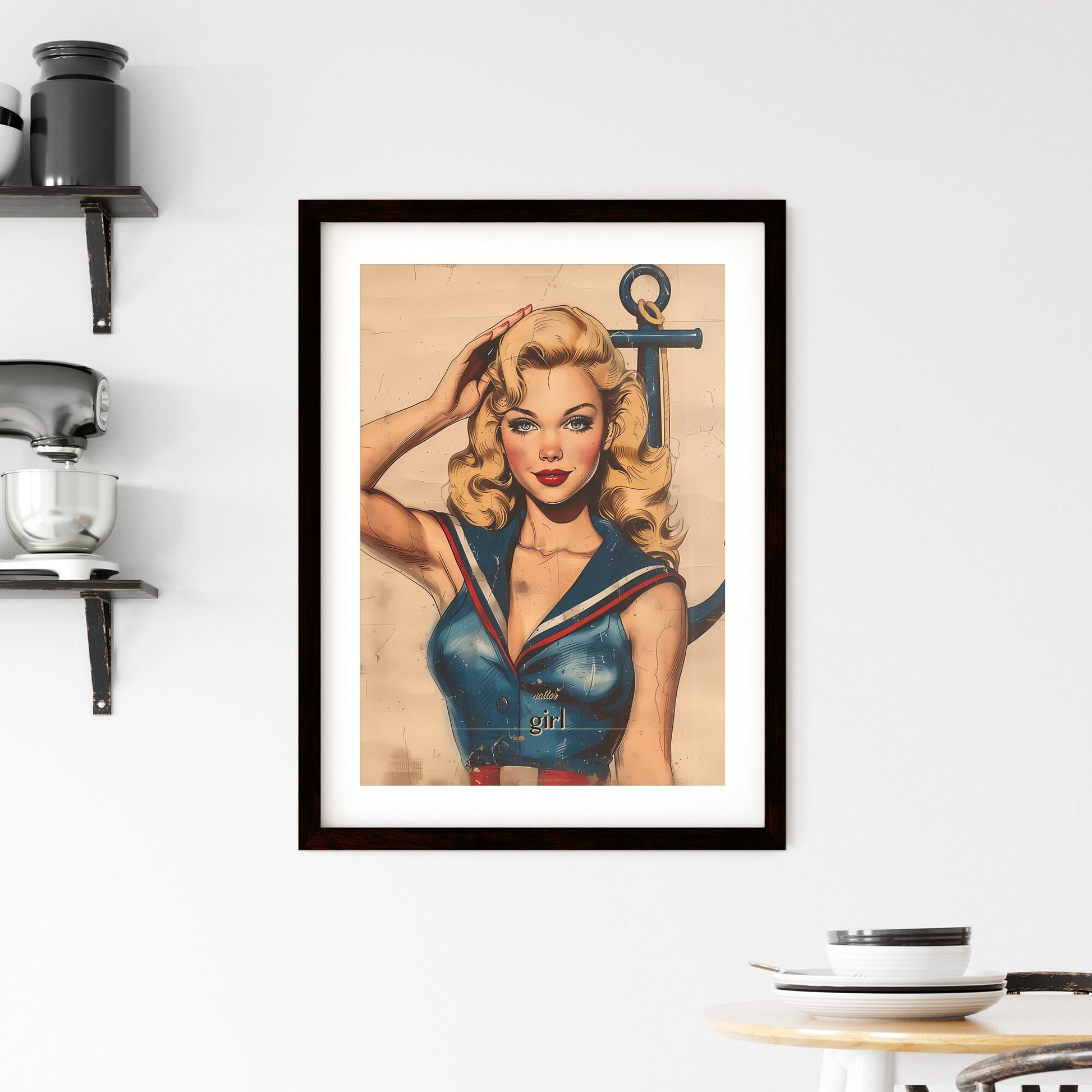 sailor, girl, A Poster of a woman with blonde hair and a blue dress with a anchor Default Title