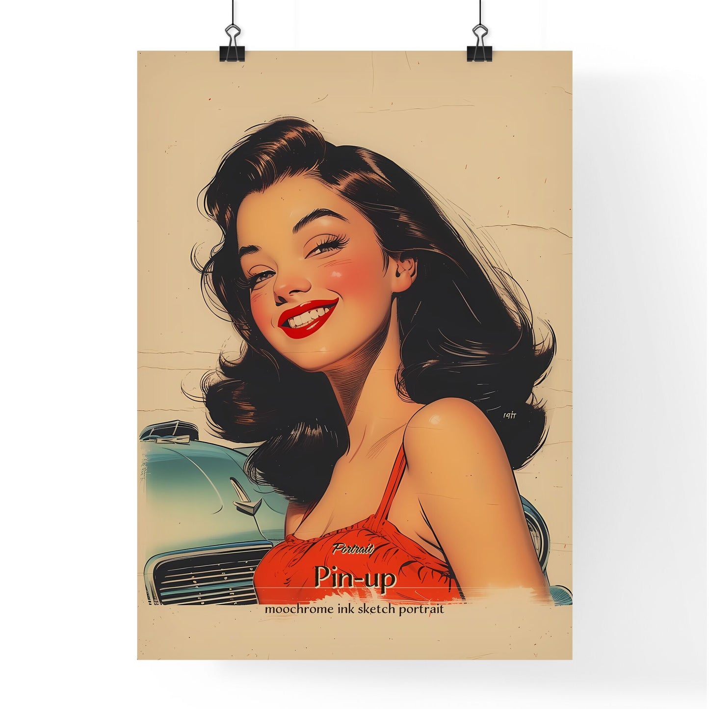 Portrait, Pin-up, moochrome ink sketch portrait, A Poster of a woman smiling with her eyes closed Default Title