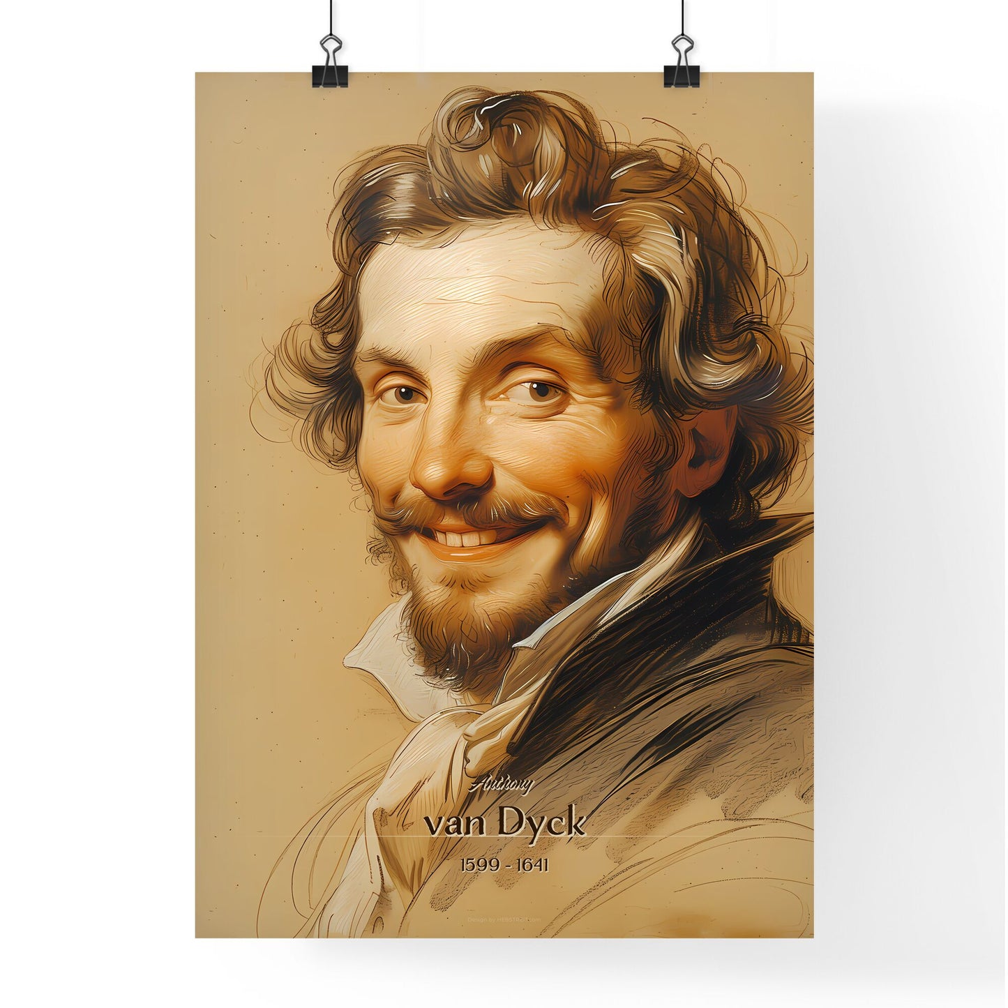 Anthony, van Dyck, 1599 - 1641, A Poster of a man with curly hair and beard smiling Default Title