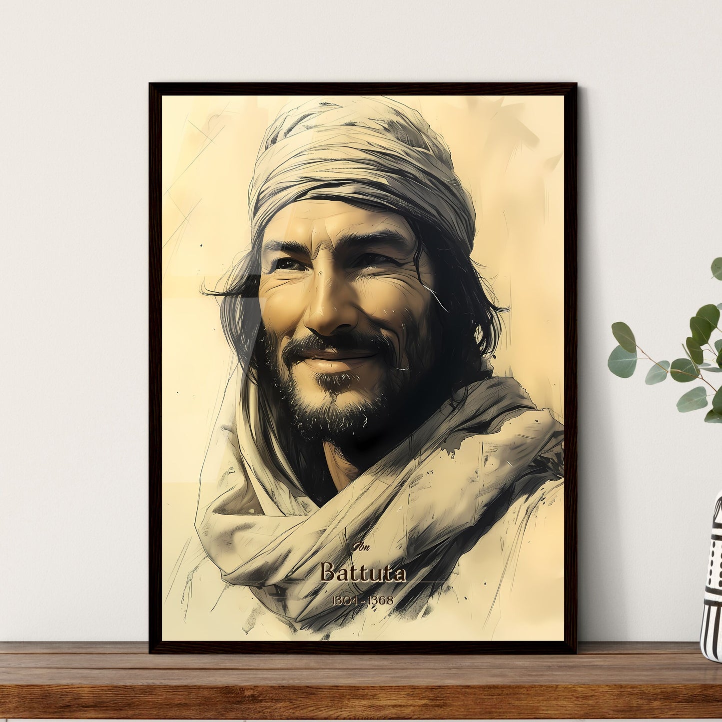 Ibn, Battuta, 1304 - 1368, A Poster of a man with a beard and a scarf Default Title
