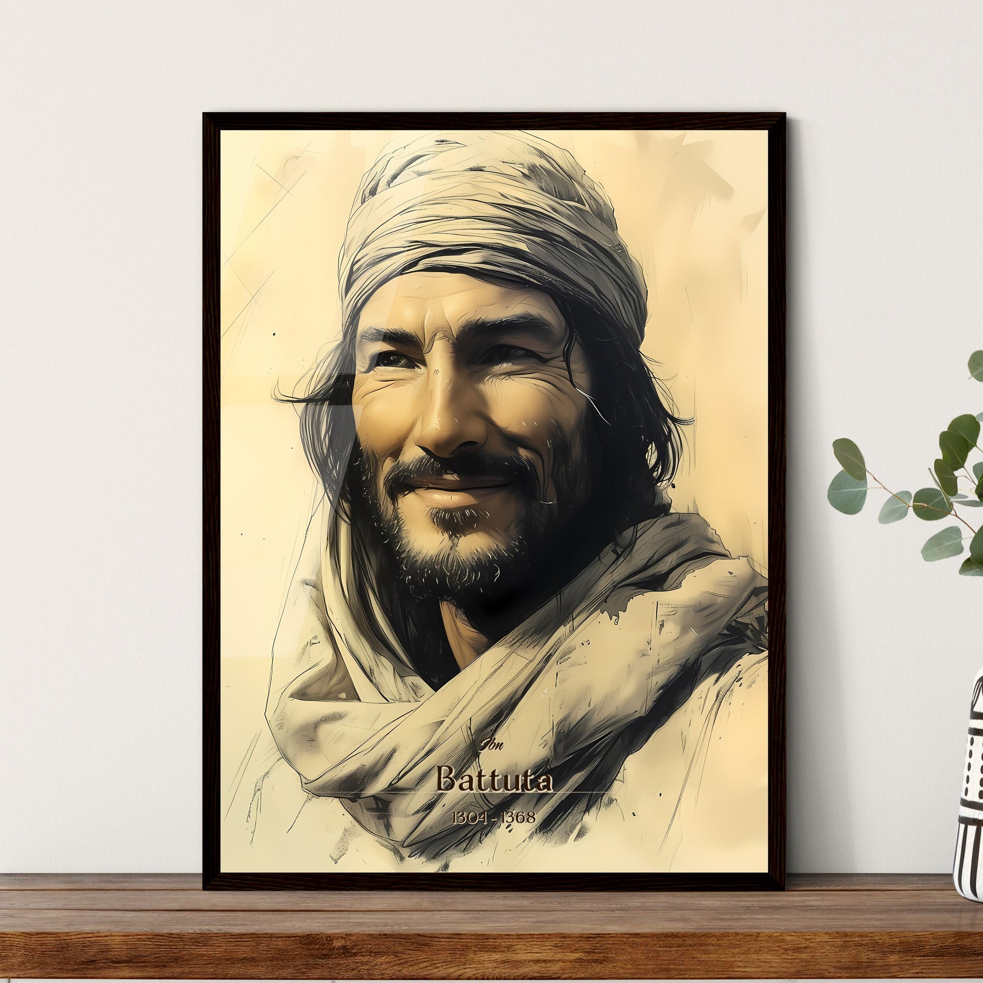 Ibn, Battuta, 1304 - 1368, A Poster of a man with a beard and a scarf Default Title