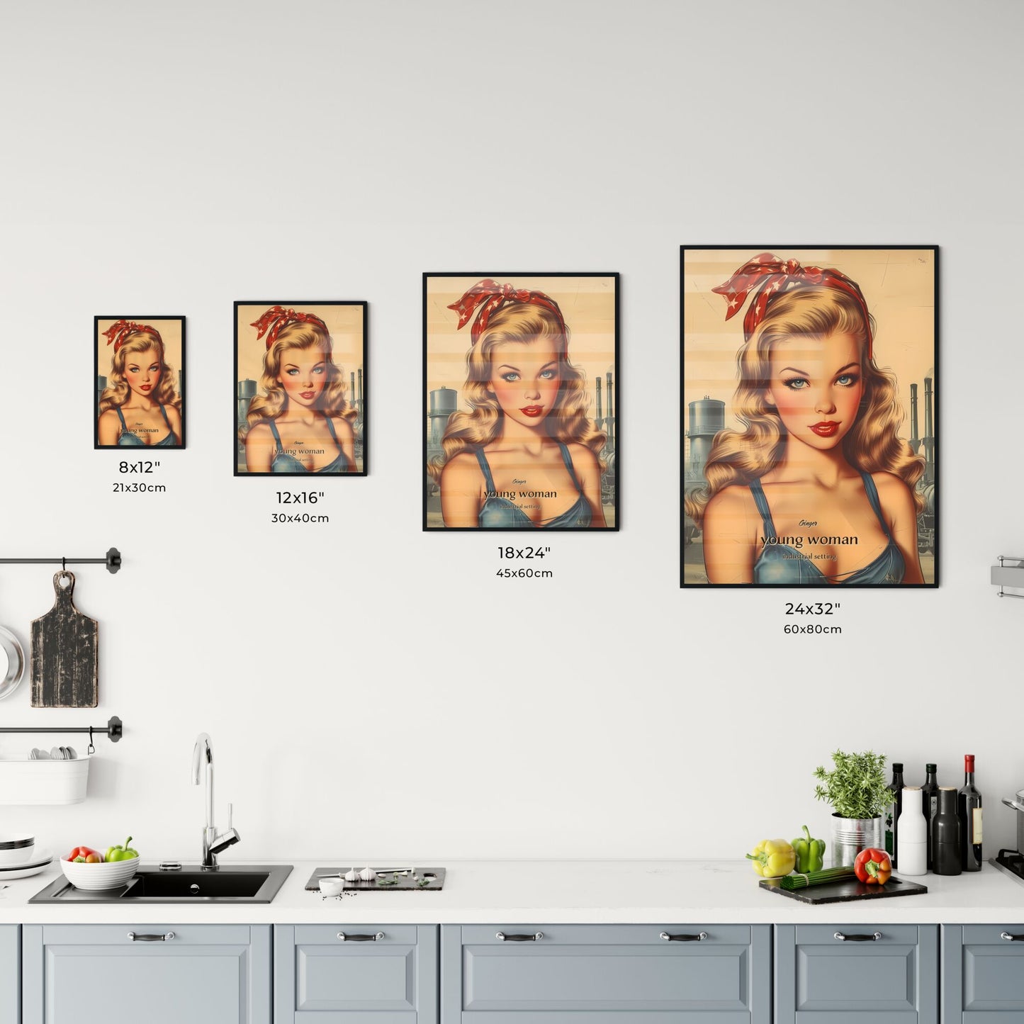 Ginger, young woman, industrial setting, A Poster of a woman with a red bow on her head Default Title