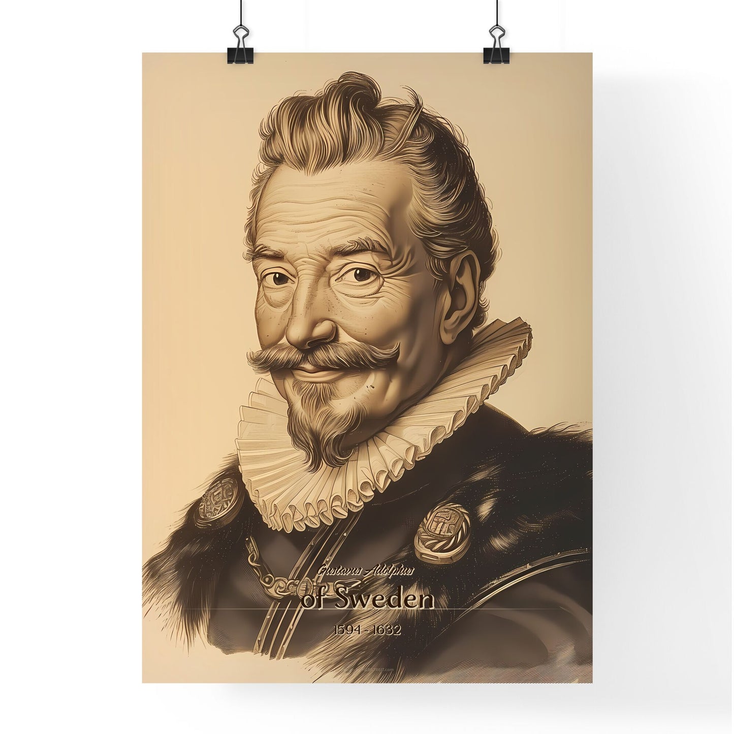 Gustavus Adolphus, of Sweden, 1594 - 1632, A Poster of a man with a mustache and a ruffled collar Default Title