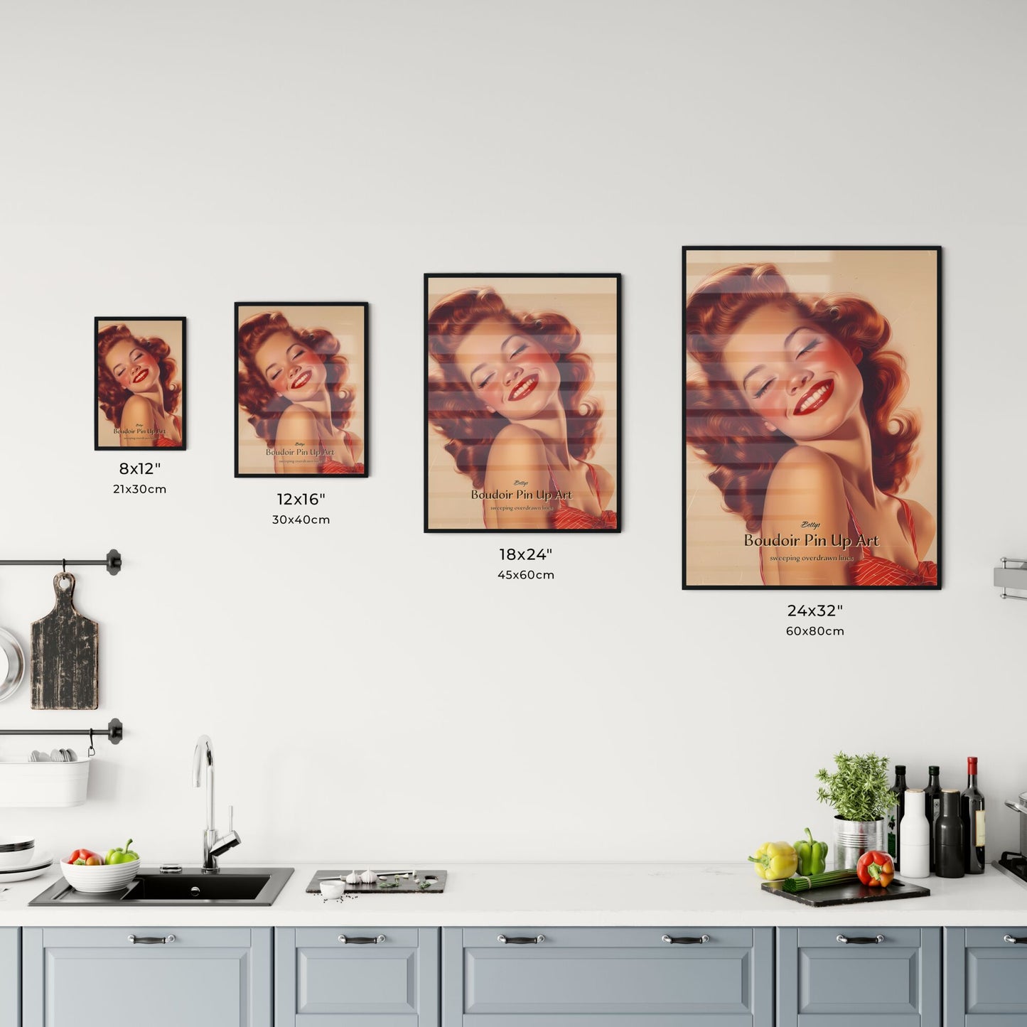 Bettys, Boudoir Pin Up Art, sweeping overdrawn lines, A Poster of a woman with red hair and red lipstick smiling Default Title