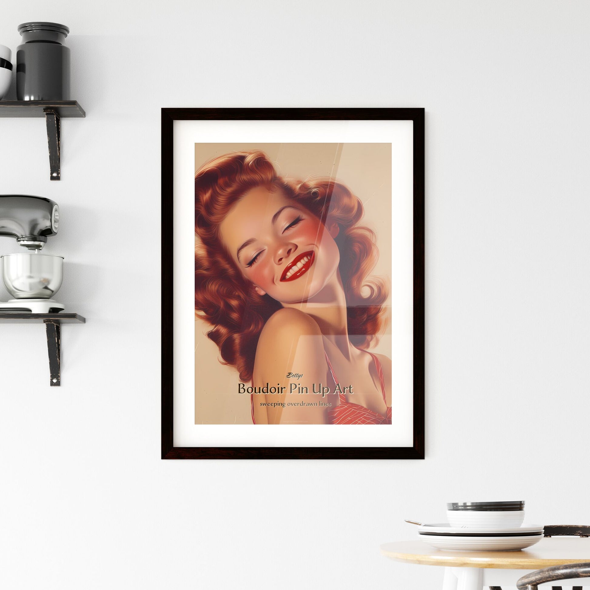 Bettys, Boudoir Pin Up Art, sweeping overdrawn lines, A Poster of a woman with red hair and red lipstick smiling Default Title