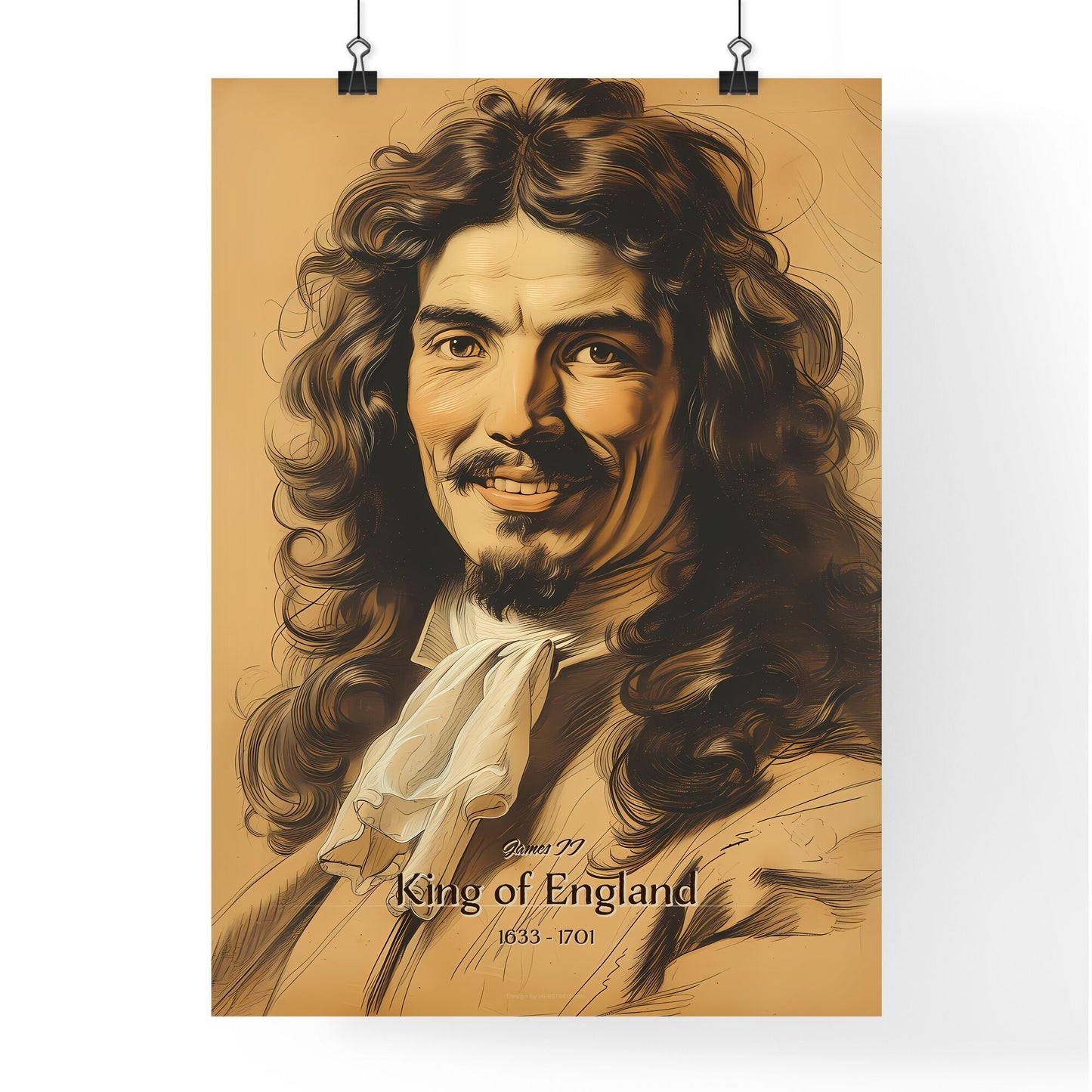 James II, King of England, 1633 - 1701, A Poster of a man with long curly hair and mustache Default Title