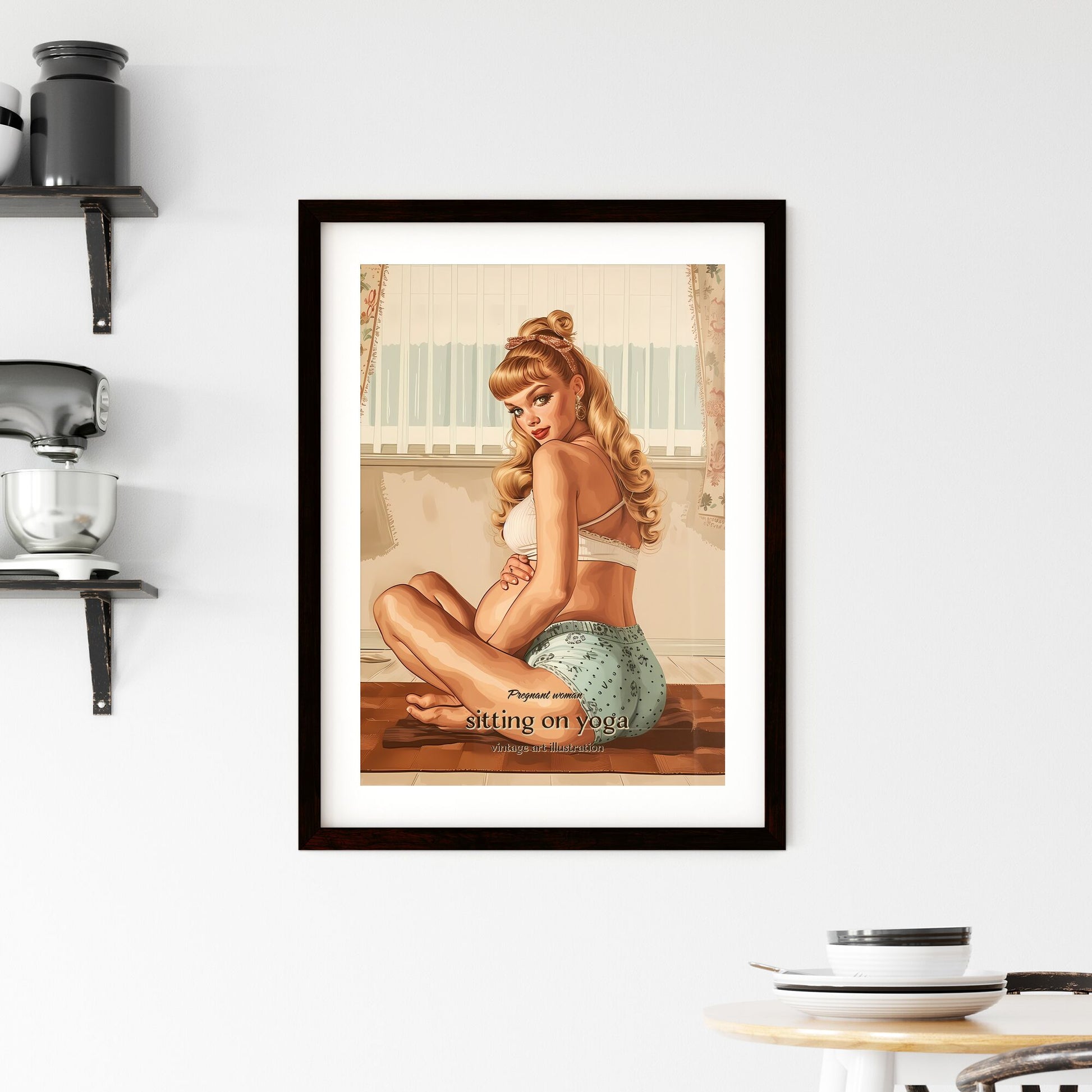 Pregnant woman, sitting on yoga, vintage art illustration, A Poster of a woman sitting on a rug Default Title
