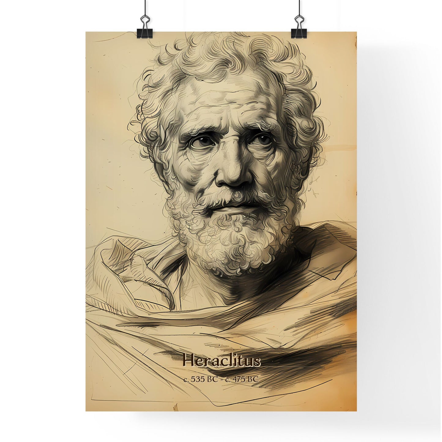Heraclitus, c. 535 BC - c. 475 BC, A Poster of a drawing of a man with a beard Default Title