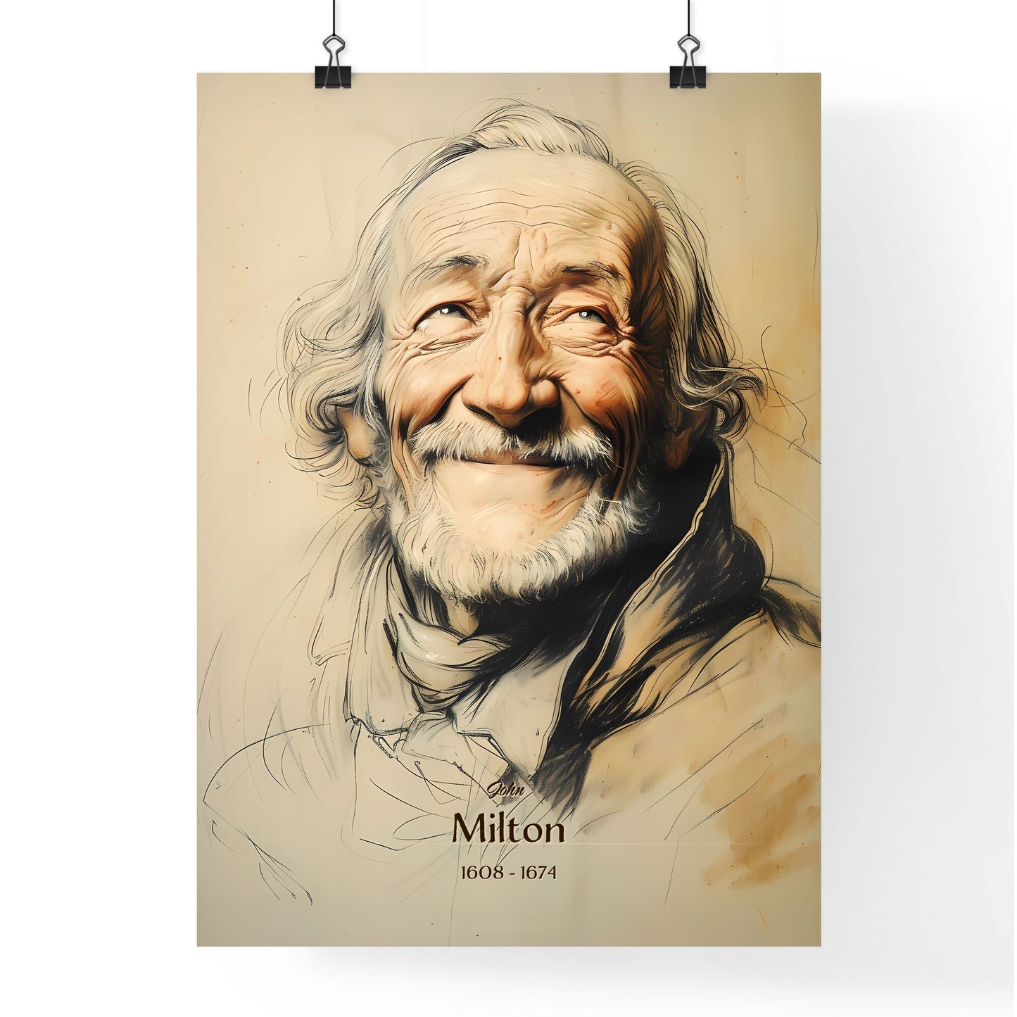John, Milton, 1608 - 1674, A Poster of a drawing of a man smiling Default Title