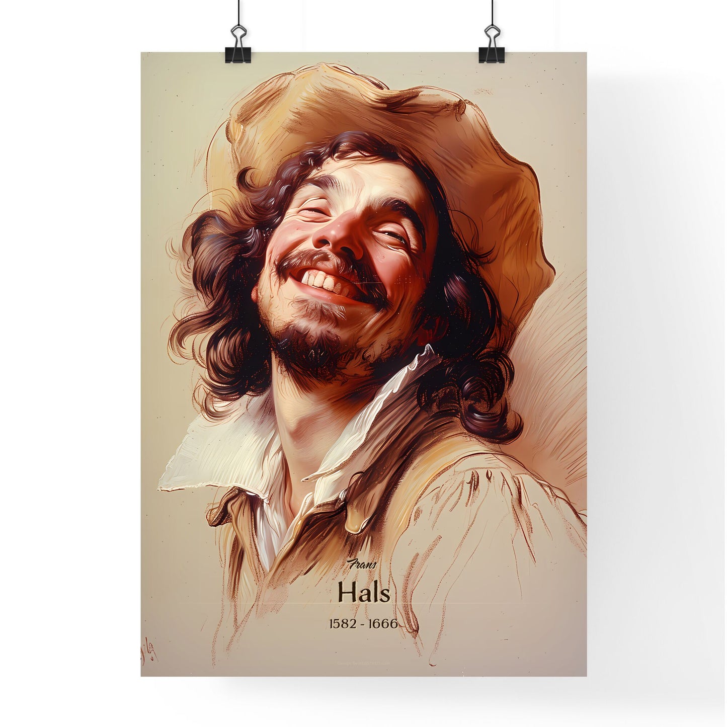 Frans, Hals, 1582 - 1666, A Poster of a man with long hair wearing a hat Default Title