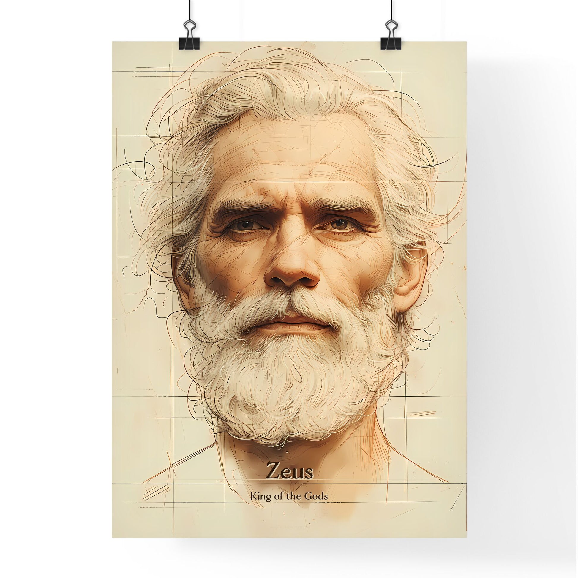Zeus, King of the Gods, A Poster of a drawing of a man with a beard Default Title