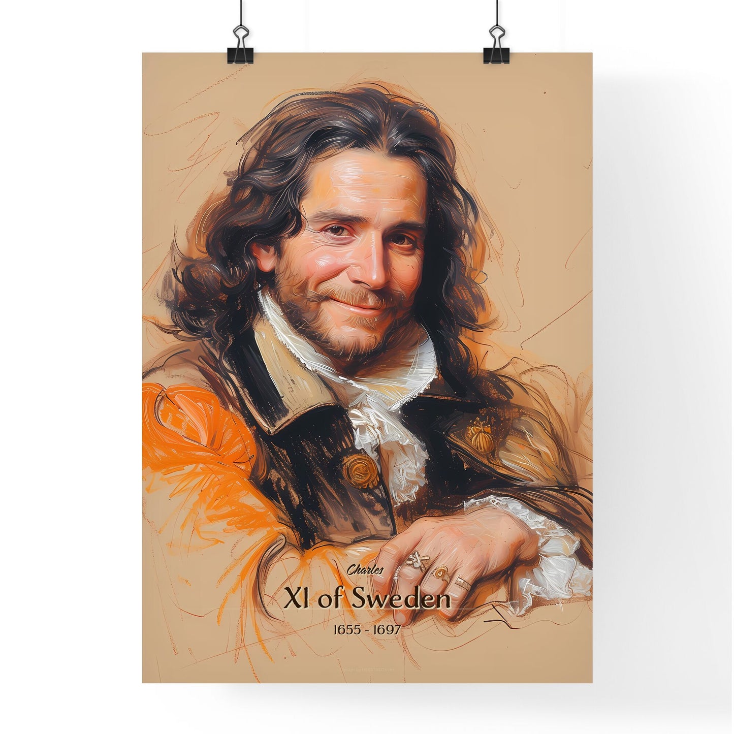 Charles, XI of Sweden, 1655 - 1697, A Poster of a man with long hair wearing a garment Default Title
