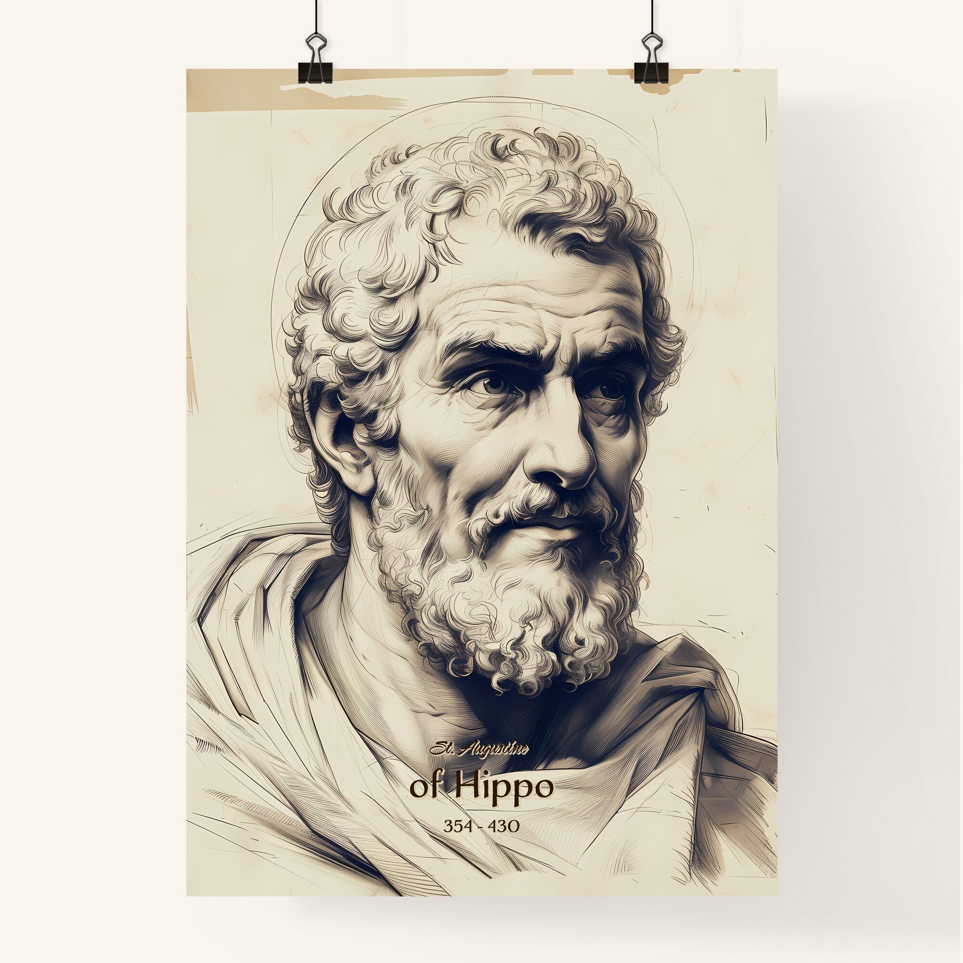 St. Augustine, of Hippo, 354 - 430, A Poster of a drawing of a man with a beard Default Title