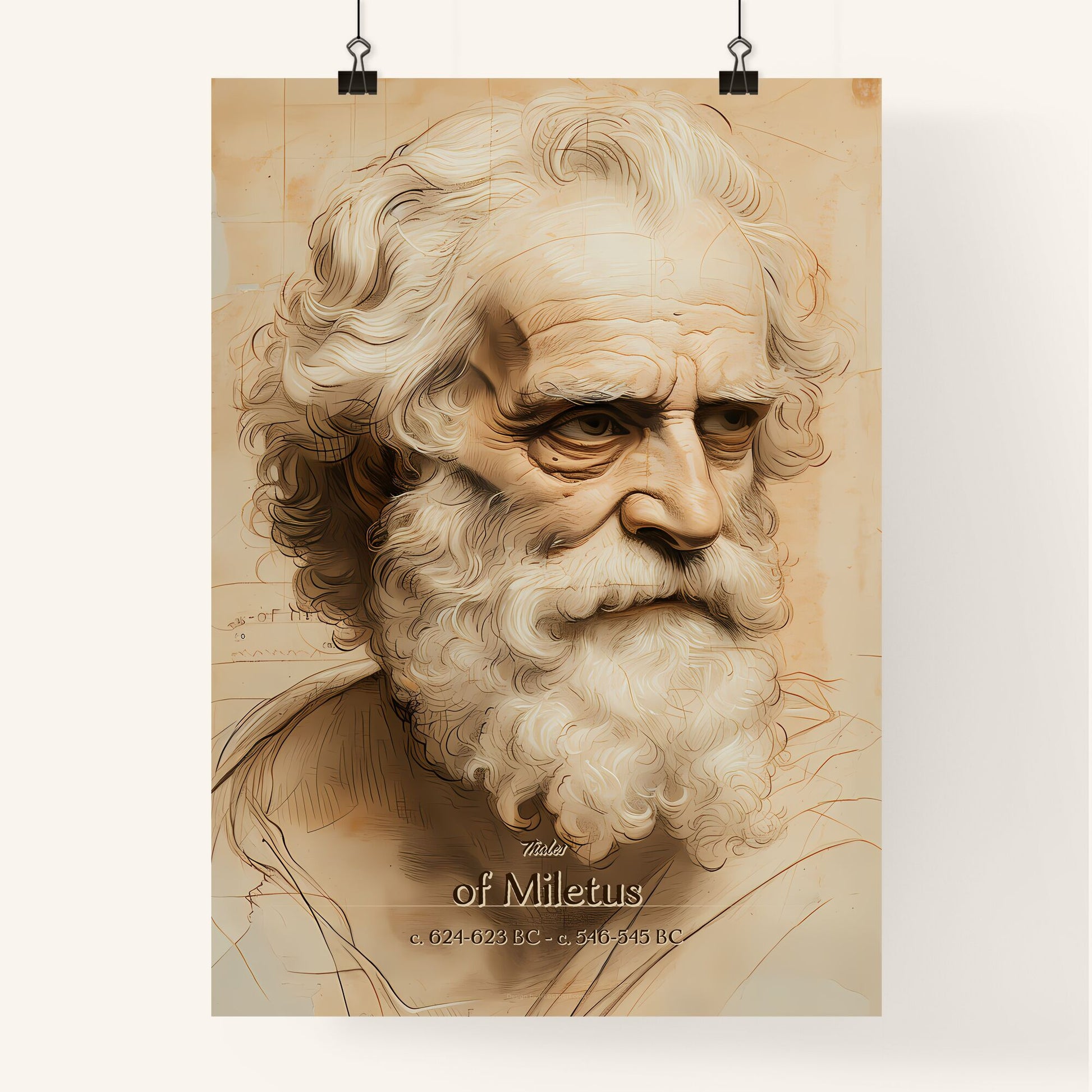 Thales, of Miletus, c. 624-623 BC - c. 546-545 BC, A Poster of a drawing of a man with a beard Default Title