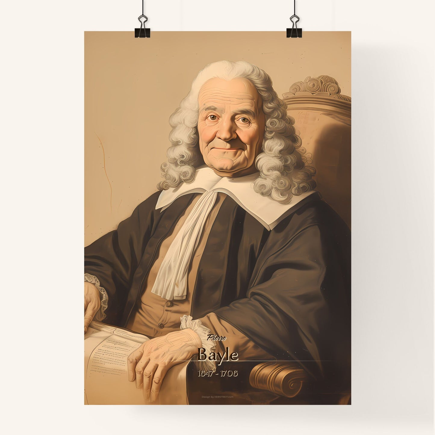 Pierre, Bayle, 1647 - 1706, A Poster of a man with white curly hair wearing a black robe and brown pants Default Title