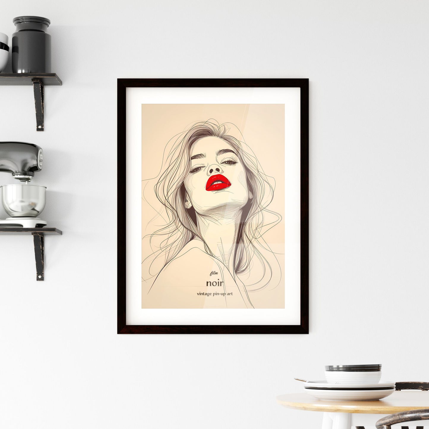 film, noir, vintage pin-up art, A Poster of a woman with red lips Default Title