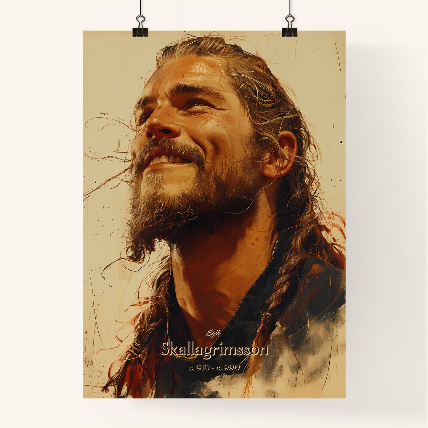 Egil, Skallagrimsson, c. 910 - c. 990, A Poster of a man with long hair and braided hair smiling Default Title