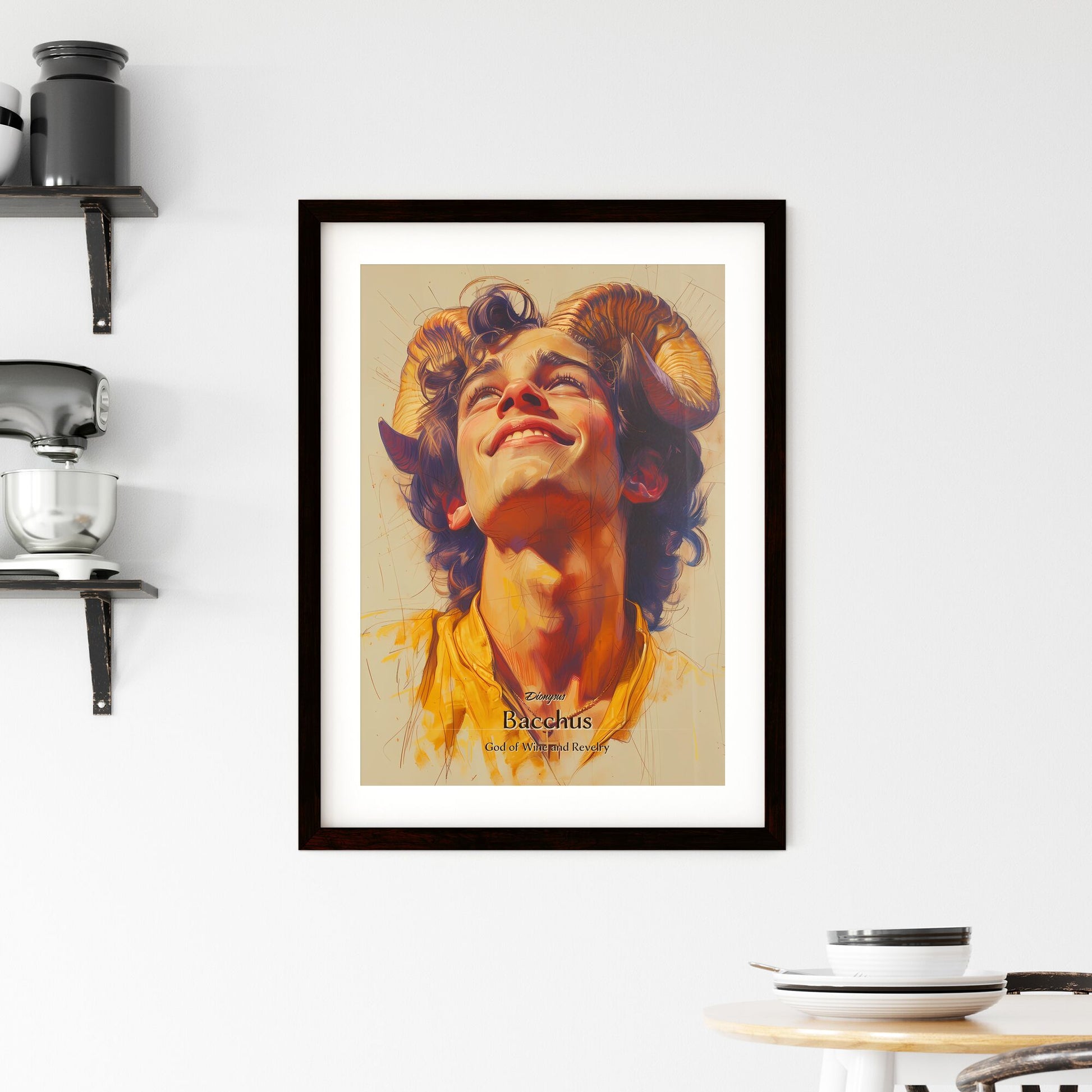 Dionysus, Bacchus, God of Wine and Revelry, A Poster of a man with horns looking up Default Title