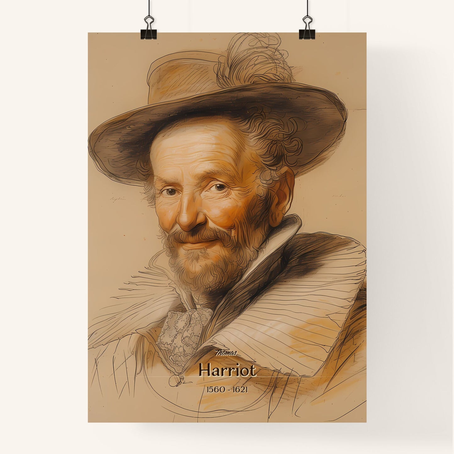 Thomas, Harriot, 1560 - 1621, A Poster of a man wearing a hat Default Title