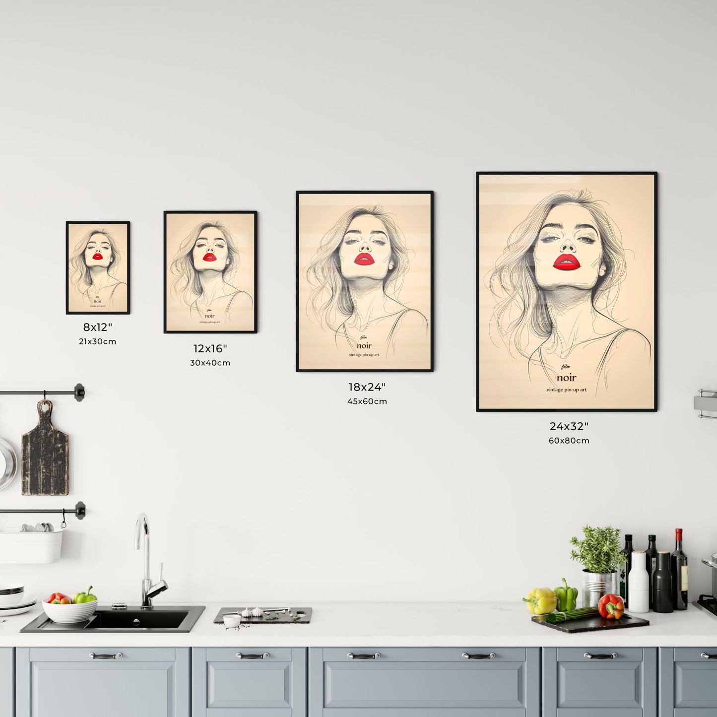 film, noir, vintage pin-up art, A Poster of a woman with red lips Default Title