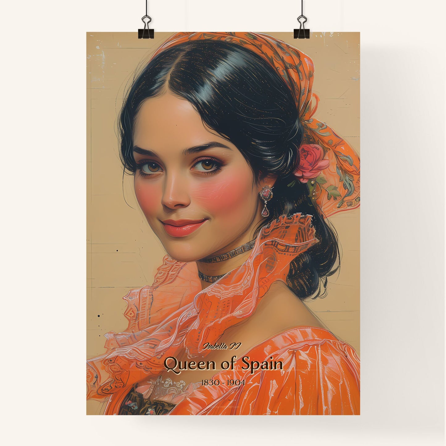 Isabella II, Queen of Spain, 1830 - 1904, A Poster of a woman with a flower in her hair Default Title